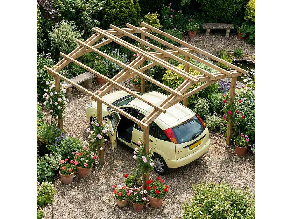 Pergola Carport in legno 400x400 cm, in pino impregnato, Made in Italy