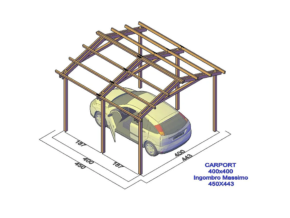 Pergola Carport in legno 400x400 cm, in pino impregnato, Made in Italy