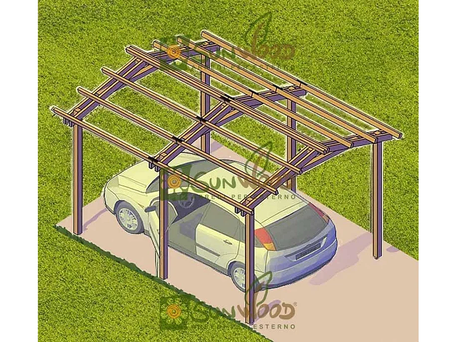 Pergola Carport in legno 400x400 cm, in pino impregnato, Made in Italy