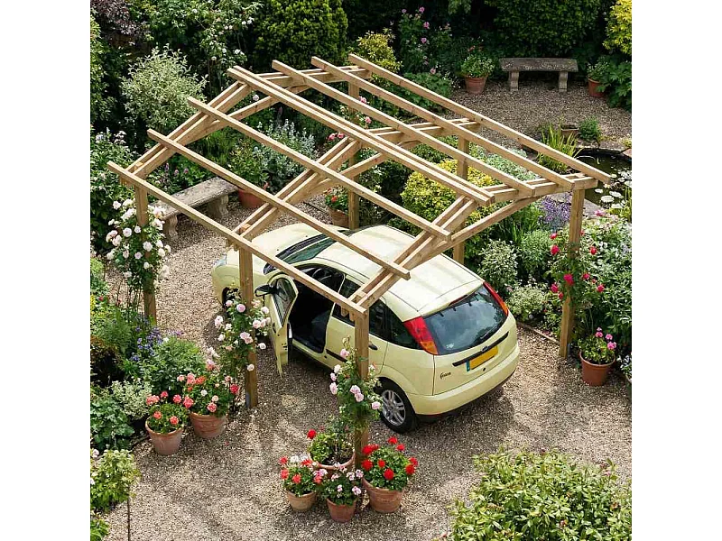 Pergola Carport in legno 400x400 cm, in pino impregnato, Made in Italy