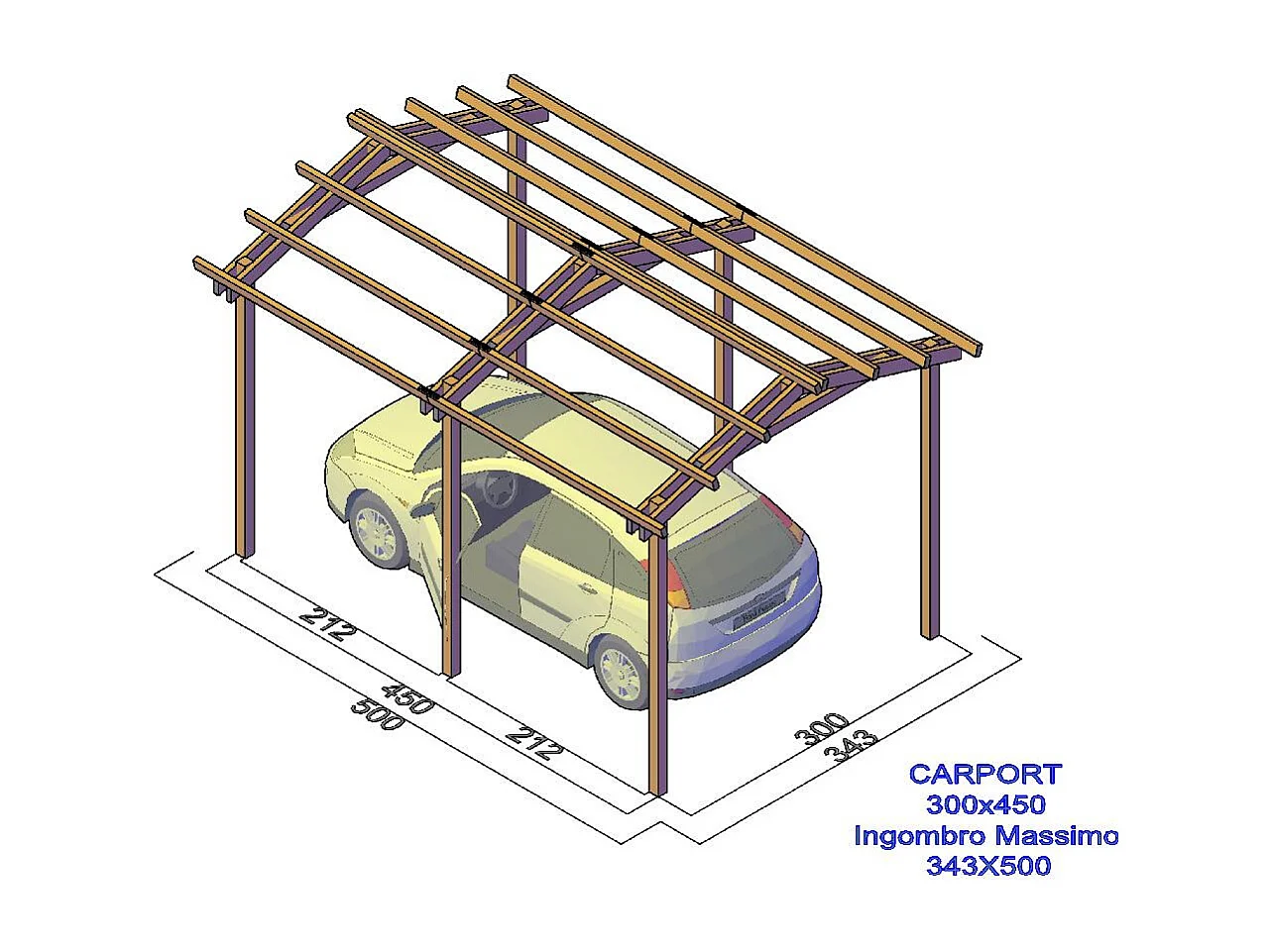 Pergola Carport in legno 300x450 cm, in pino impregnato, Made in Italy