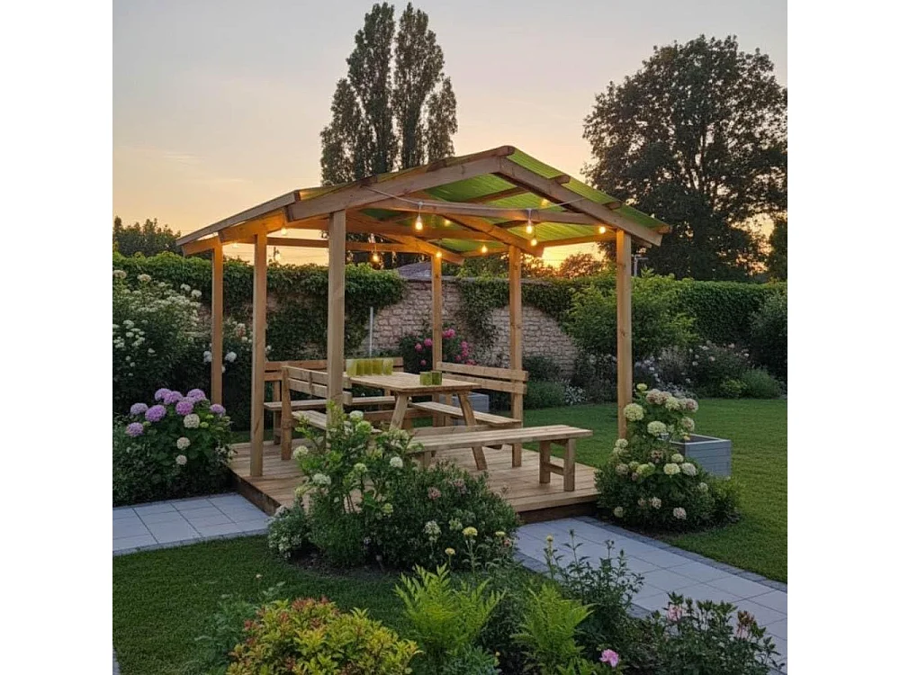 Pergola Carport in legno 300x450 cm, in pino impregnato, Made in Italy