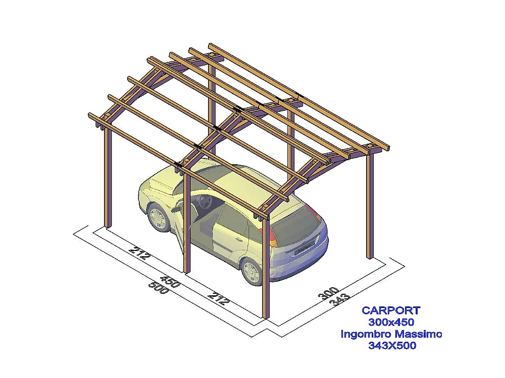 Pergola Carport in legno 300x450 cm, in pino impregnato, Made in Italy