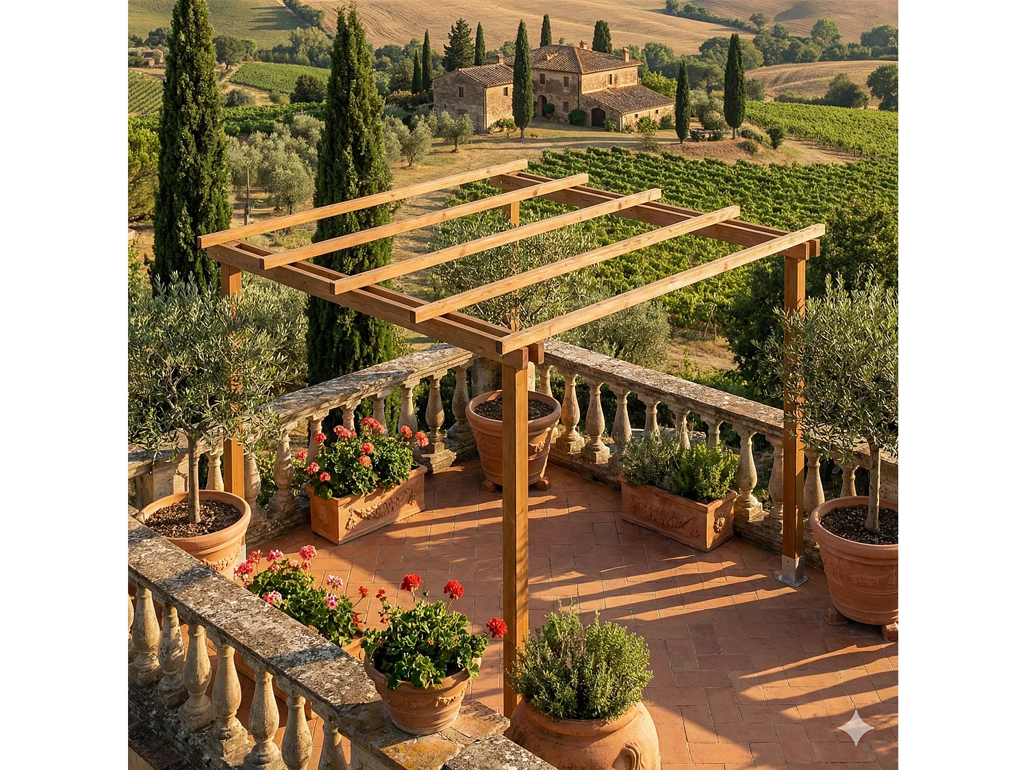 Pergola in Legno 240x240 cm, in Pino Massello Impregnato 9x9 cm, ALTEZZA 240 cm