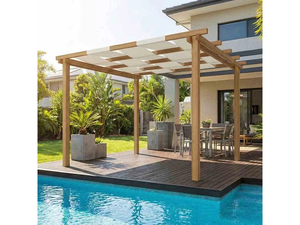 Pergola in Legno con Copertura Removibile, 300x300 cm, in Massello Impregnato
