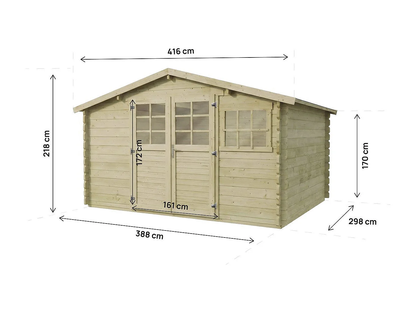 Abri de jardin en bois traité autoclave "Belmont" - 12.53 m² - 34 mm