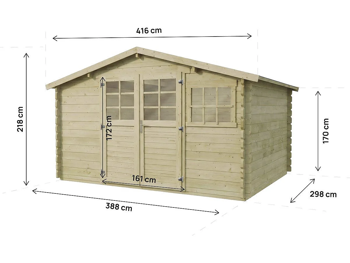 Tuinhuis van autoclave behandeld hout Belmont 12,53 m², dubbele glazen deur, plexiglas raam, balken 34 mm