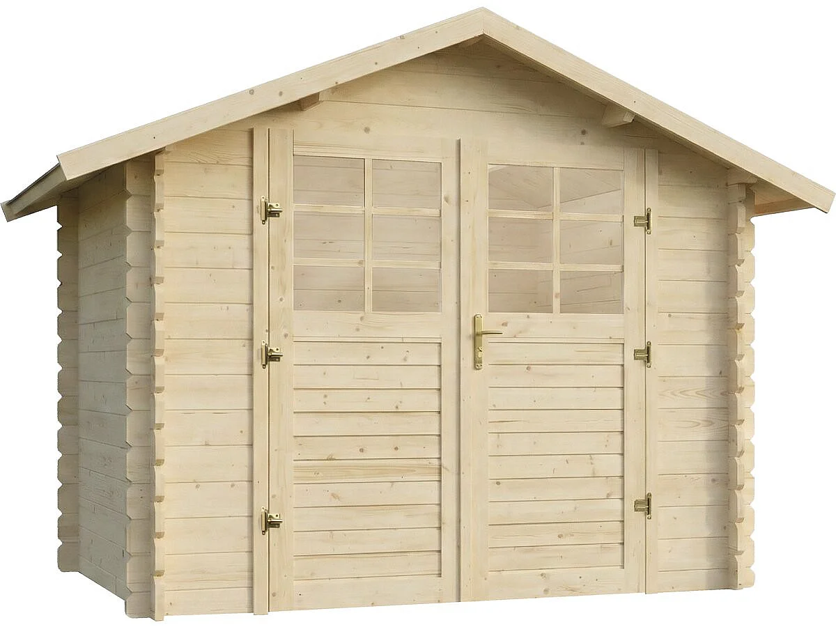 Houten tuinhuis "Beaufort" 10,53 m² met dubbele half-glasdeur en schuin dak - 28 mm dikte