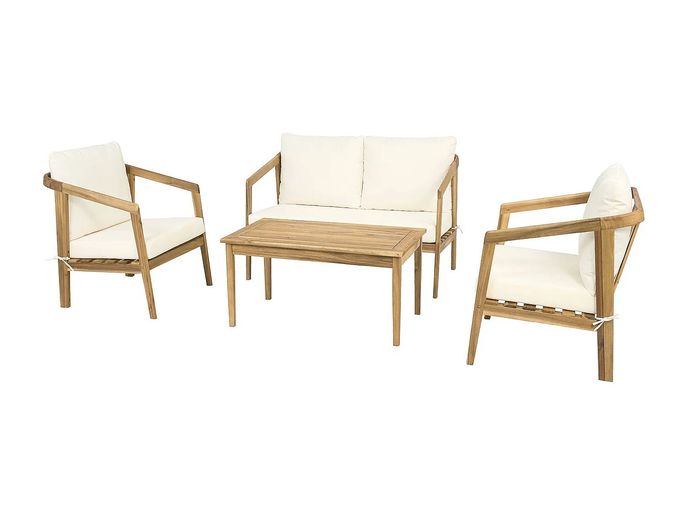 Zestaw mebli ogrodowych dla 4 osób z olejowanego drewna akacjowego z grubymi beżowymi poduszkami "Presley"