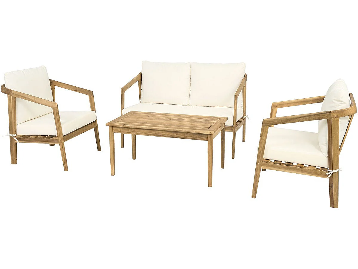 Salon de jardin en bois avec coussins inclus "Presley" - 4 places - Beige
