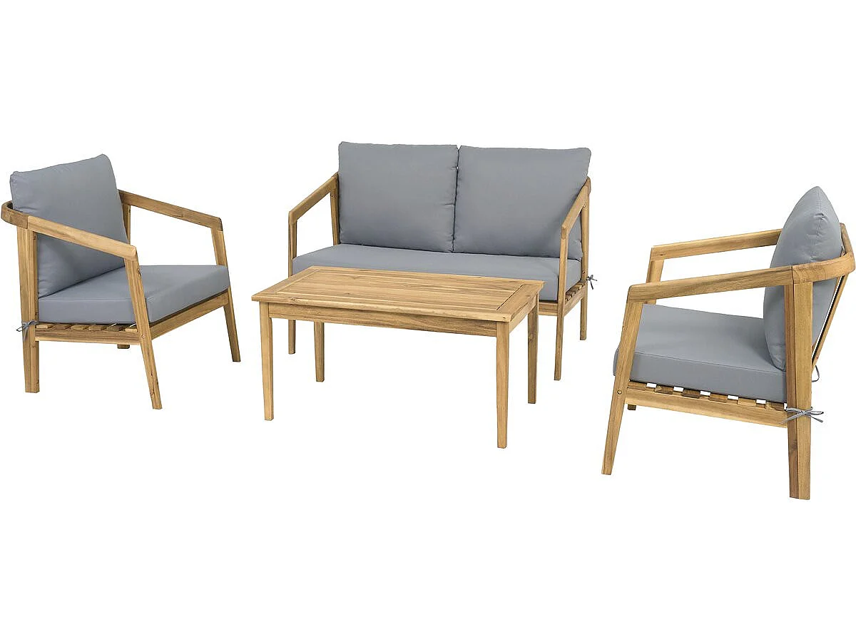 Salon de jardin en bois avec coussins inclus "Presley" - 4 places - Beige