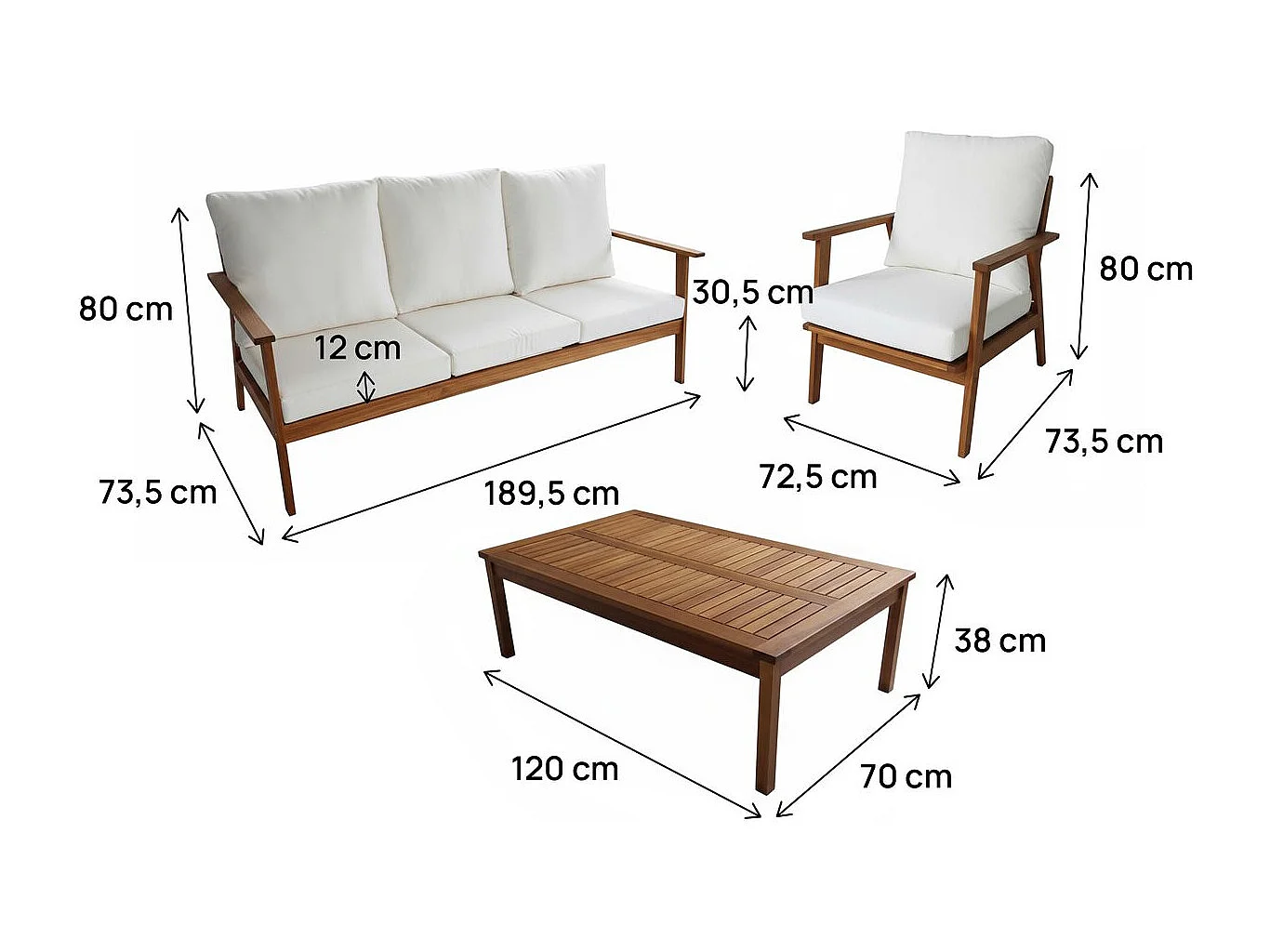 Salón de jardín para 5 personas en madera de acacia aceitada con cojines beige "Chilwell" – Confort y elegancia exterior
