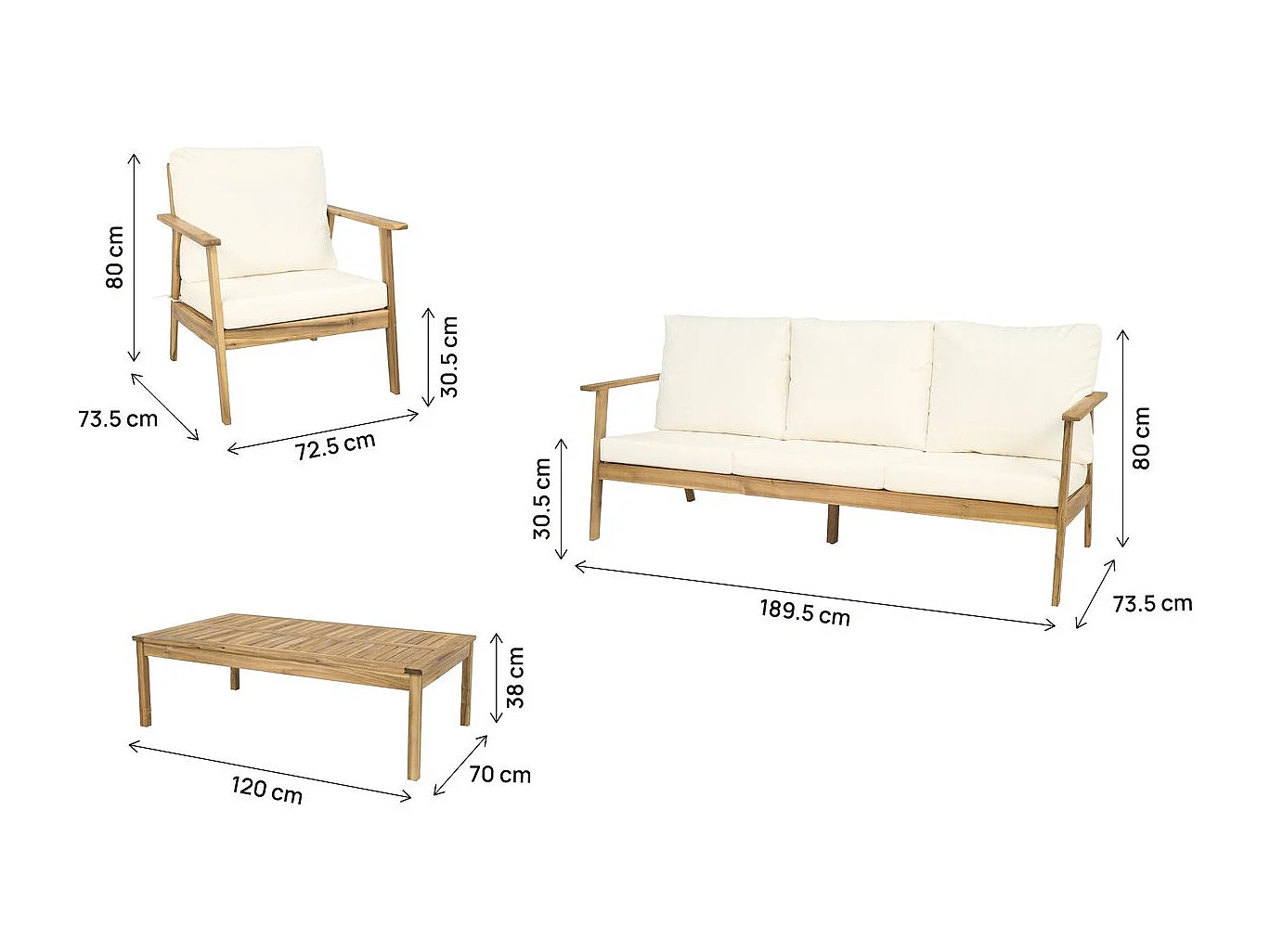 Zestaw mebli ogrodowych 5-osobowy z olejowanego drewna akacjowego z beżowymi poduszkami "Chilwell" – Komfort i elegancja na zewnątrz
