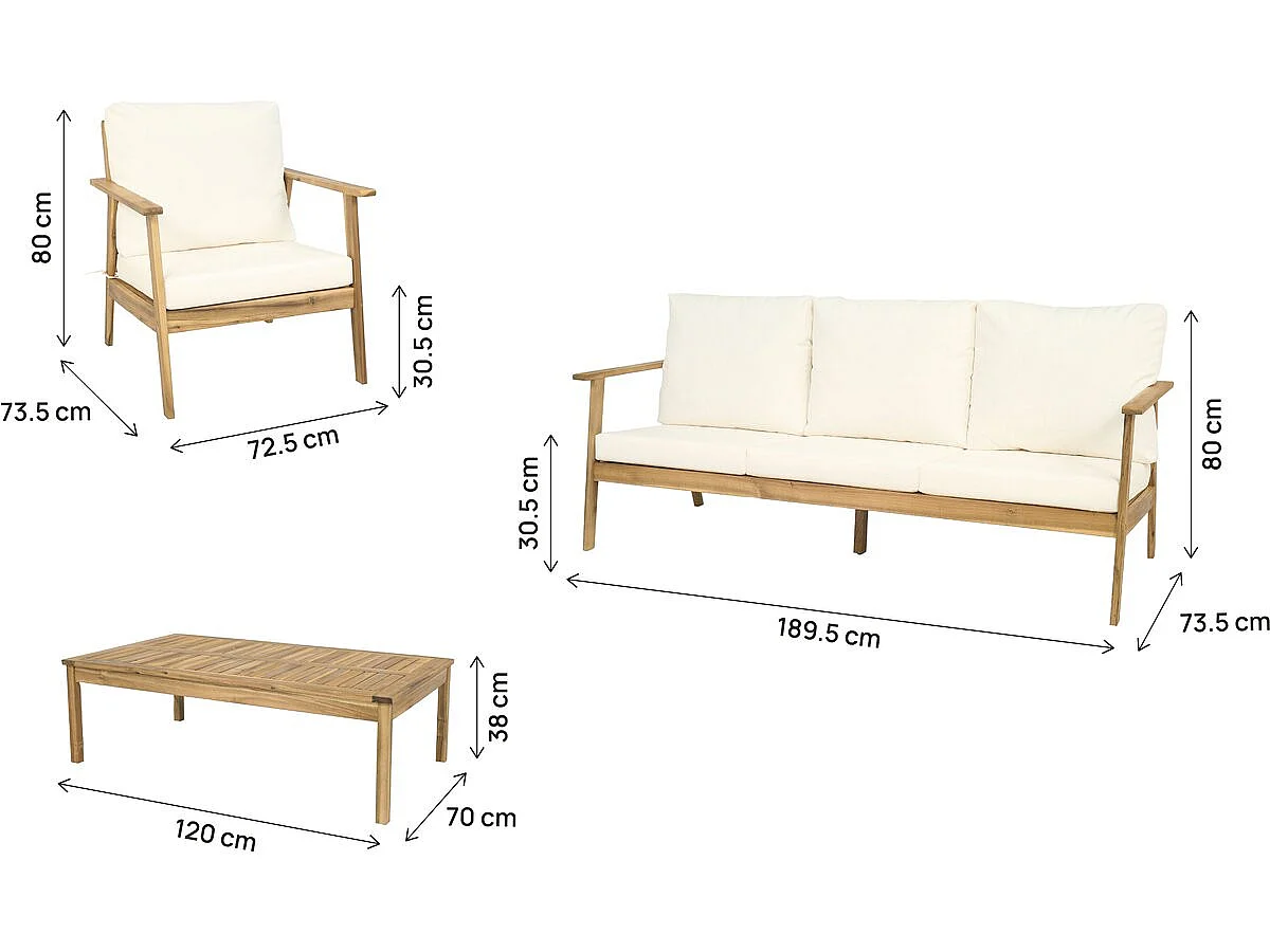 "Chilwell" 5-delars trädgårdsmöbelset i akacieträ med beige kuddar