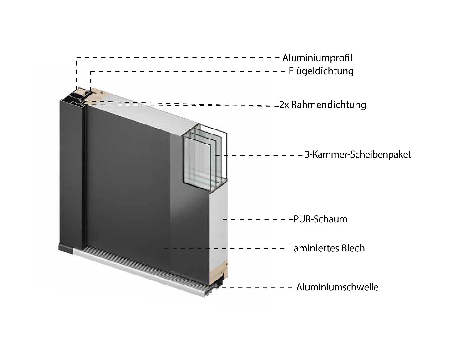 Eingangstür aus Stahl mit Glas H207 x B100 cm - Rauchig - Anthrazit und Schwarz - Stärke 90 mm - Türanschlag rechts BRAGA