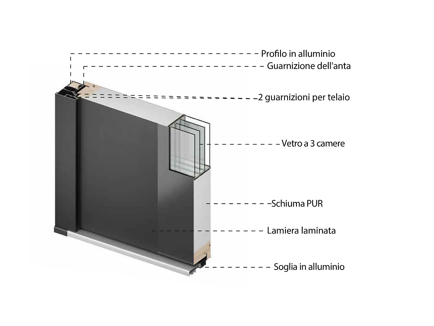 Porta d'ingresso in acciaio massiccio e inox H207 x L100 cm Vetro Fumé antracite e nero spessore 90 mm apertura verso destra - BRAGA