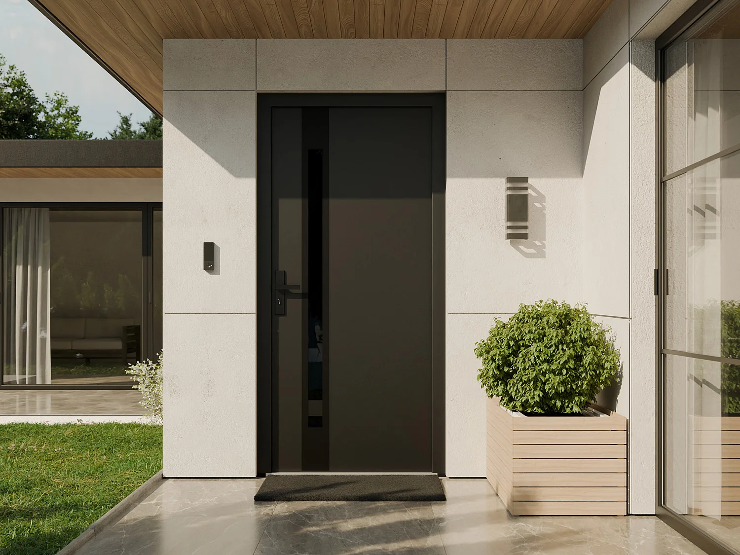 Porte d'entrée en acier pleine et inox H207 x L100 cm - verre fumé - anthracite et noir - épaisseur 90 mm - poussant droit - BRAGA