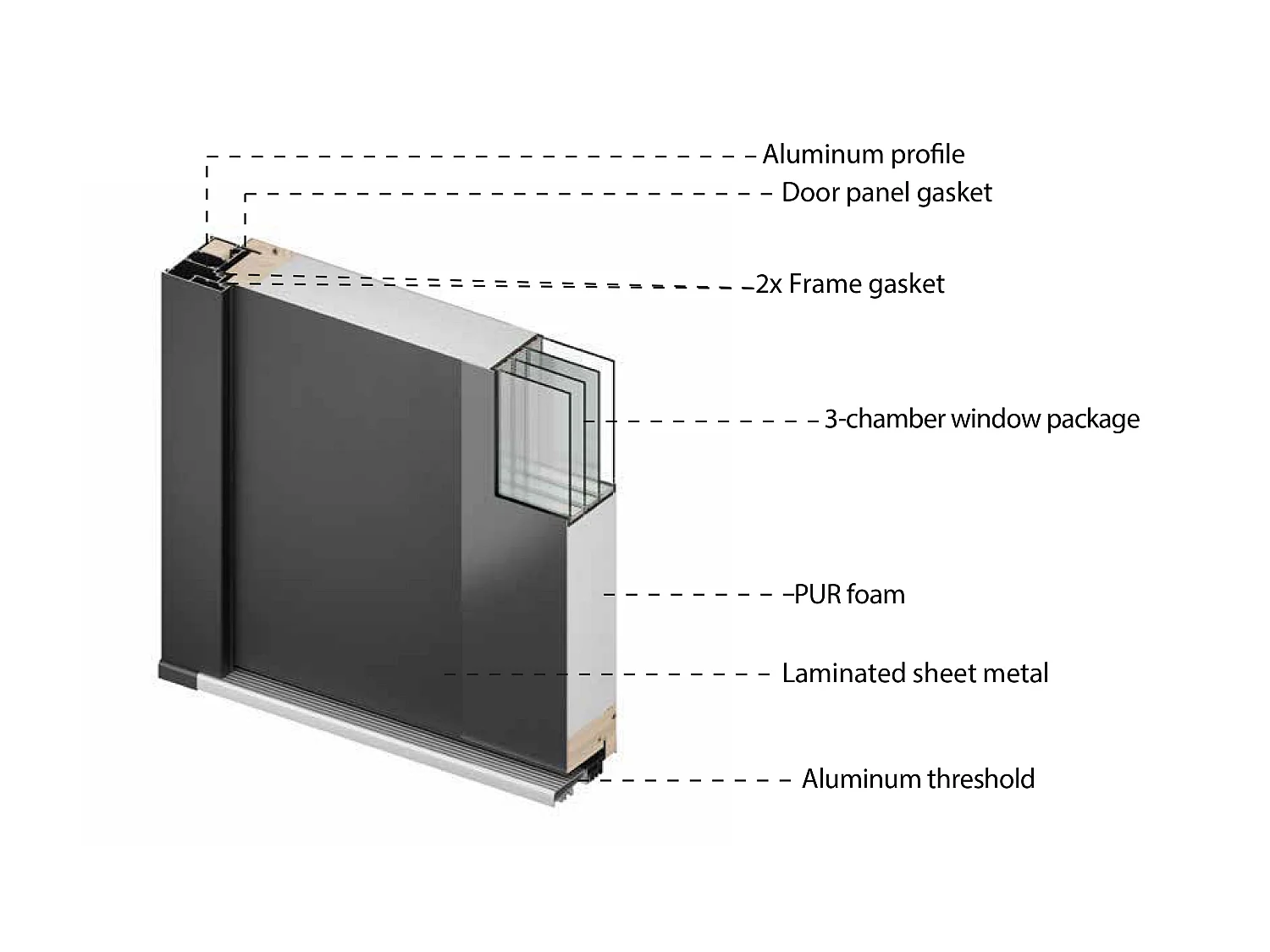 Solid steel and stainless steel front door H207 x W100 cm - smoked glass - anthracite and black - 90 mm thick - left-hand opening - BRAGA