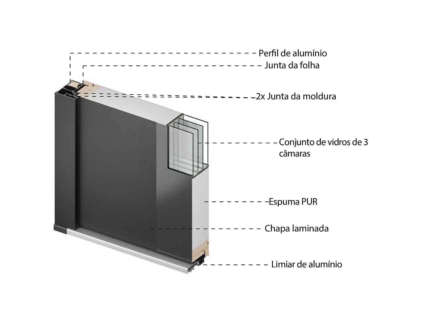 Porta de entrada em aço pleno e ino A207 x C100 cm - Vidro fumado - antracite e preto - espessura 90 mm - Abertura para a esquerda - BRAGA
