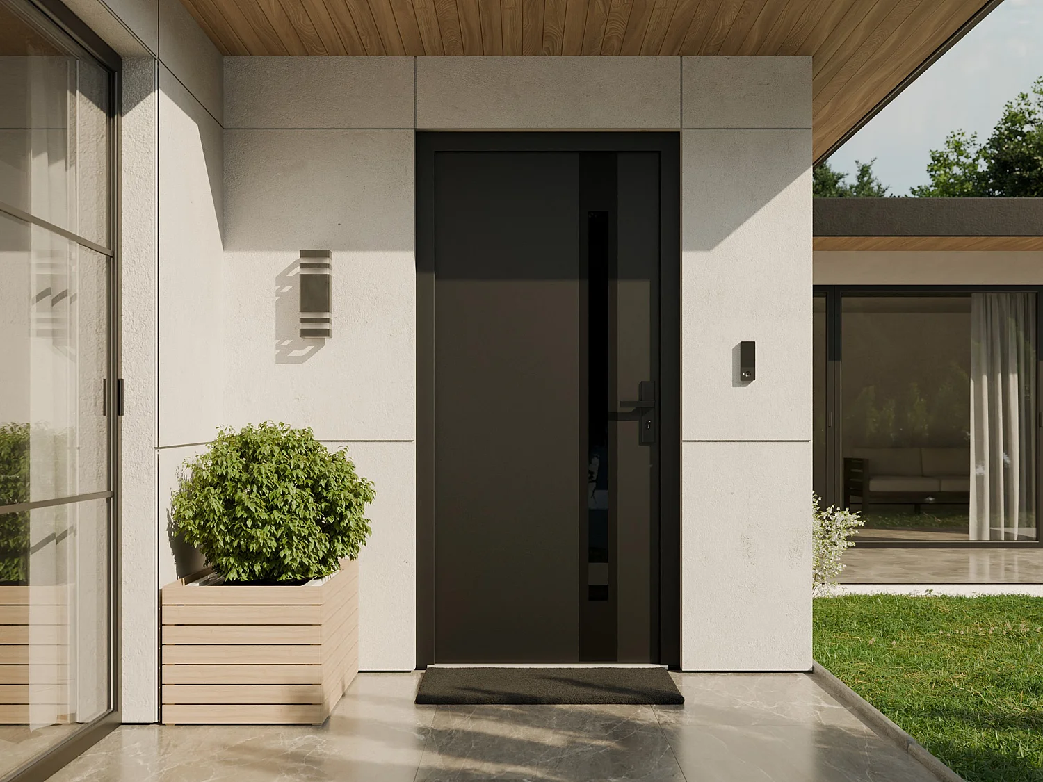 Porte d'entrée en acier pleine et inox H207 x L100 cm - verre fumé - anthracite et noir - épaisseur 90 mm - poussant gauche - BRAGA