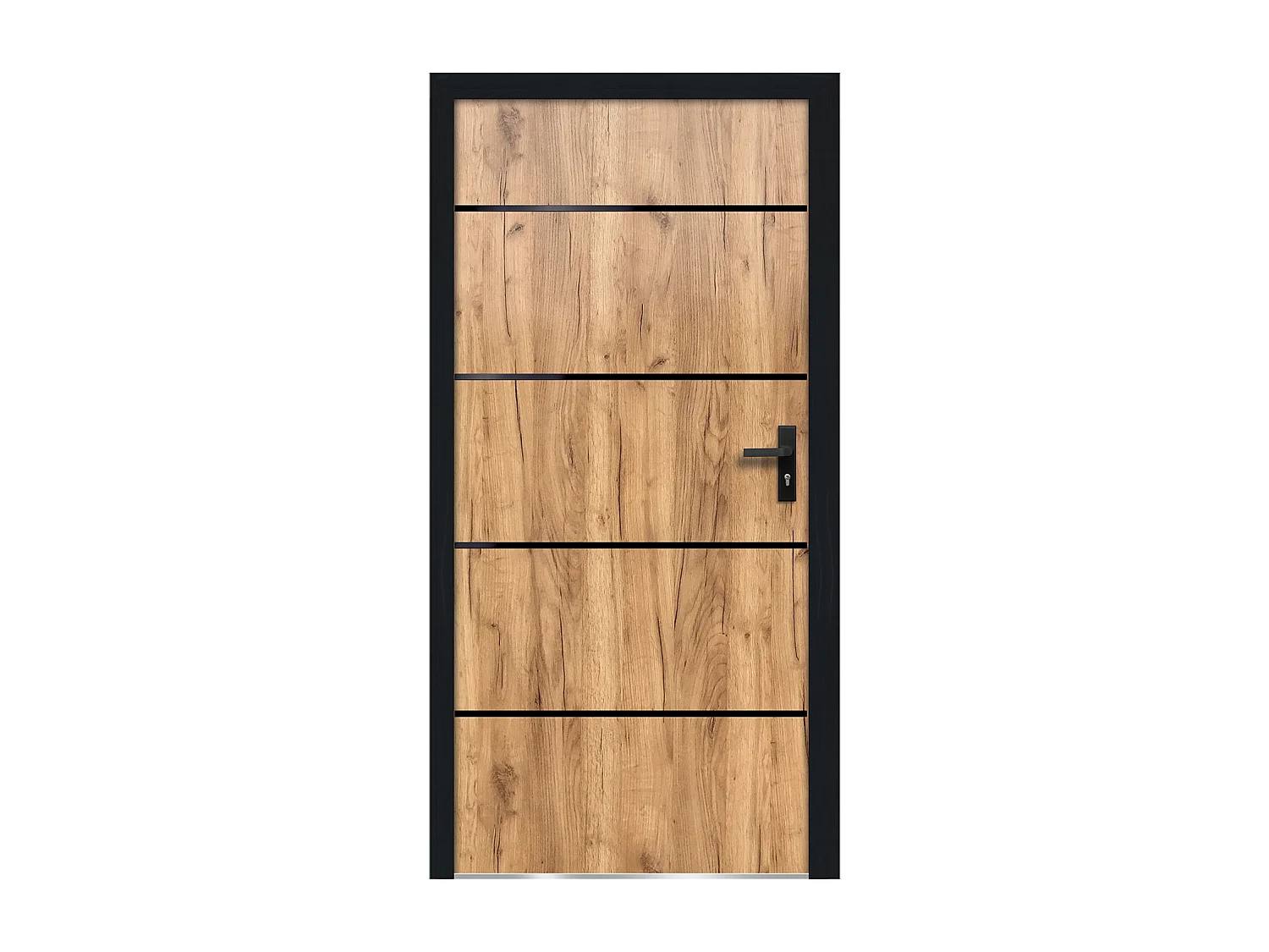 Porte d'entrée en acier pleine et inox H208.5 x L105 cm effet chêne - épaisseur 90 mm - poussant gauche - NAXARA