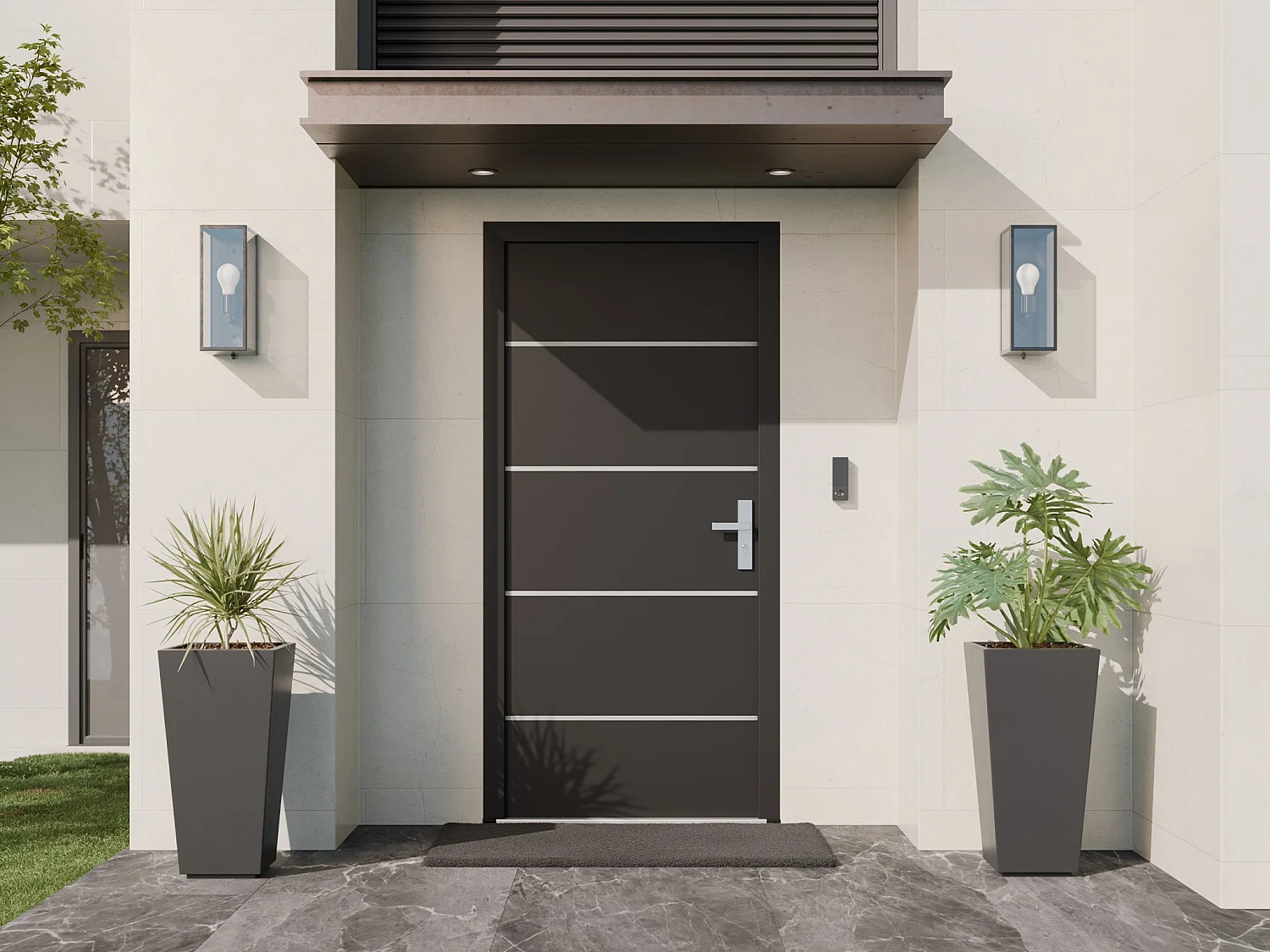Porte d'entrée en acier pleine et inox H208.5 x L105 cm anthracite - épaisseur 90 mm - poussant gauche - NAXARA