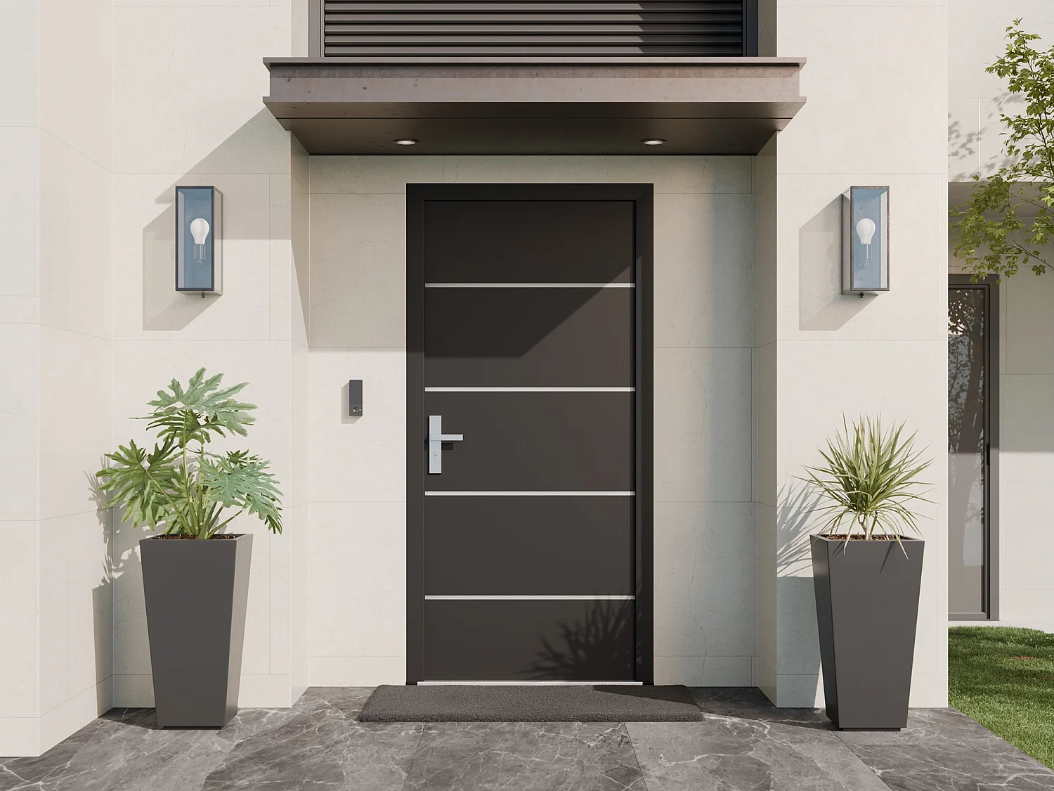 Porte d'entrée en acier pleine et inox H208.5 x L105 cm anthracite - épaisseur 90mm - poussant droit - NAXARA