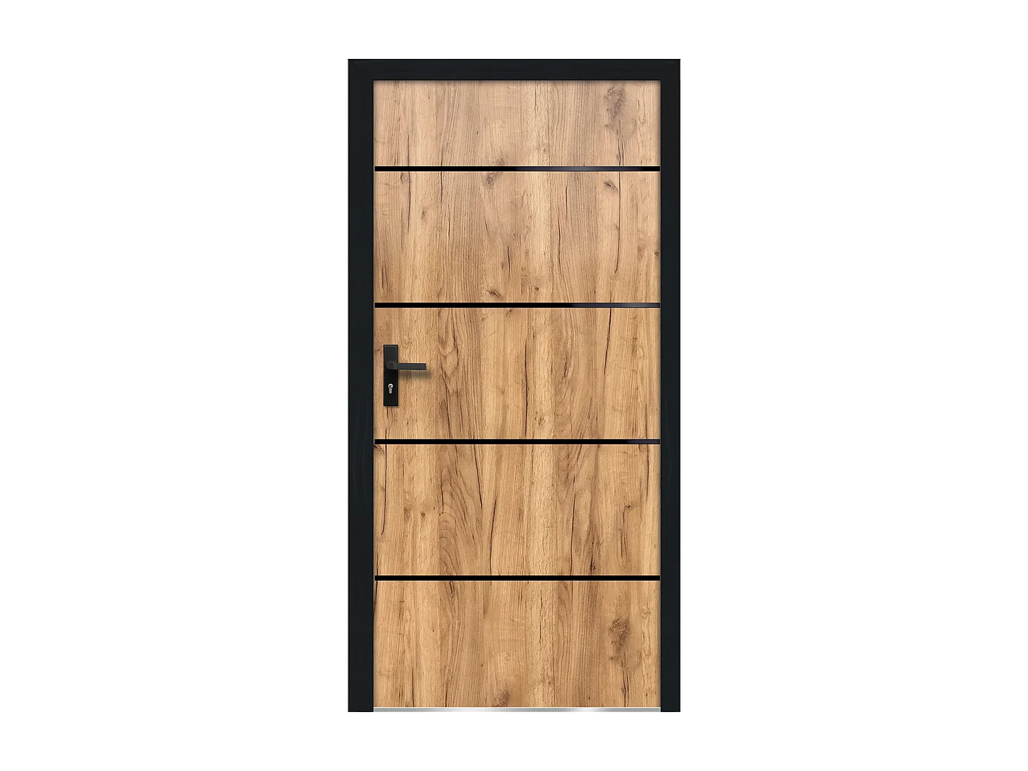Porte d'entrée en acier pleine et inox H208.5 x L105 cm effet chêne - épaisseur 90 mm - poussant droit - NAXARA