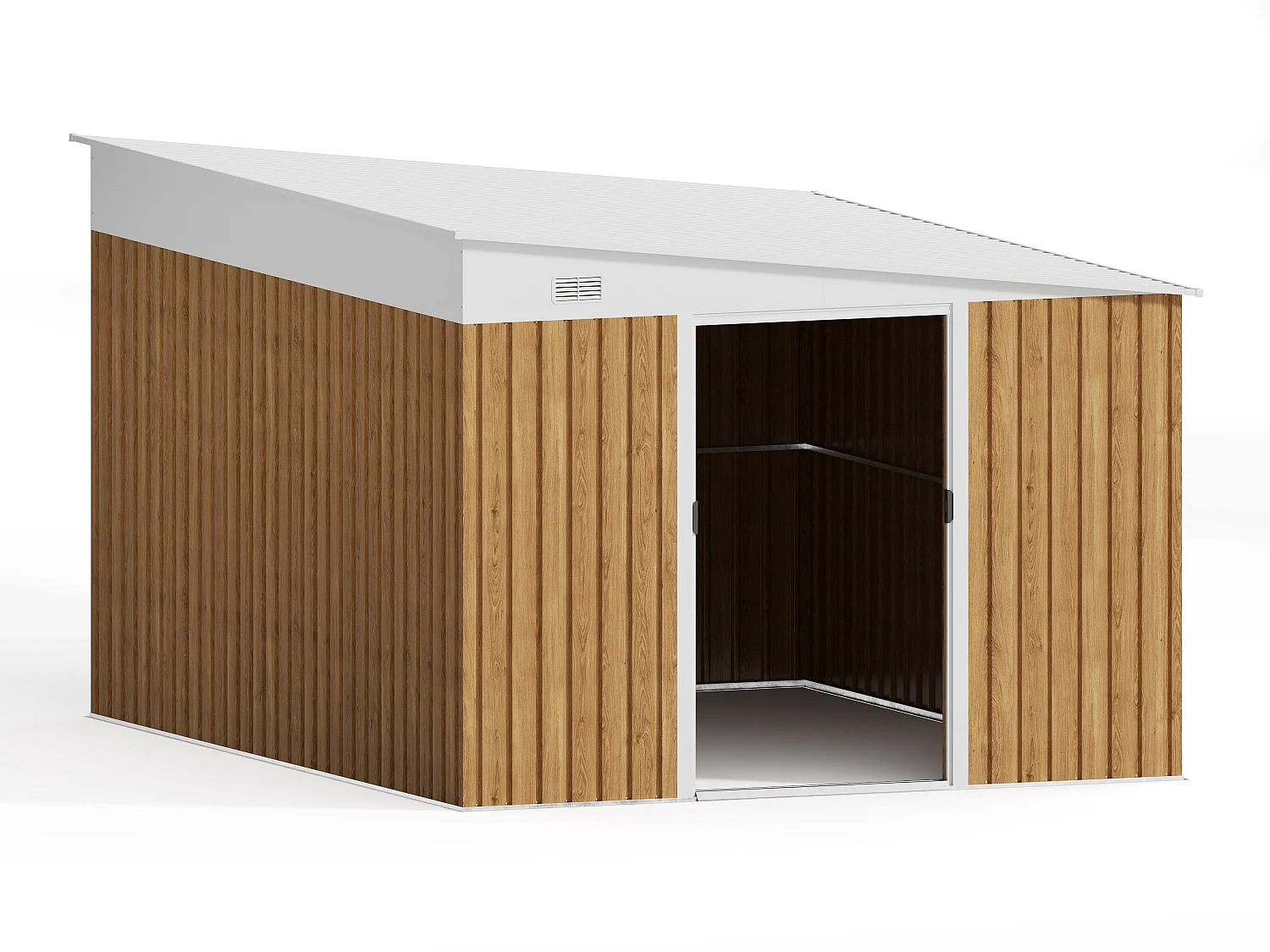 Aangebouwde metalen tuinschuur in gegalvaniseerd staal met houtlook 9,76 m² - DAXTON