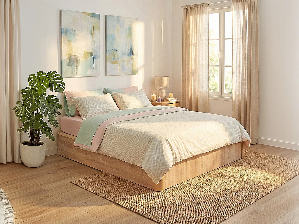 Sommier coffre 140 x 190 cm avec bois massif - Naturel clair - TALISO de YSMÉE