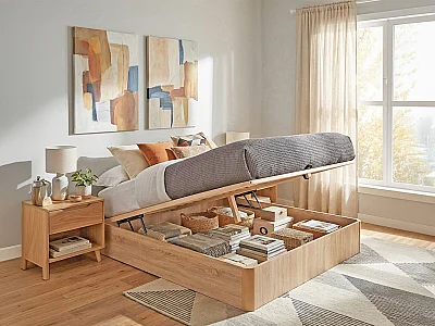 Rete contenitore 160 x 200 cm con legno massello Naturale chiaro - TALISO di YSMÉE