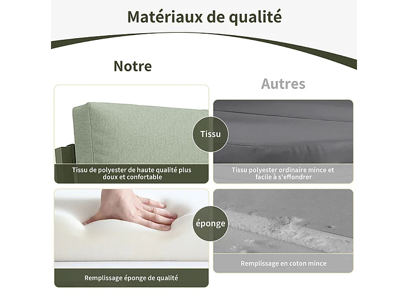 Salon de jardin 4 places en métal: 1 canapé 2 places, 2 fauteuils et table basse en verre trempé - Vert