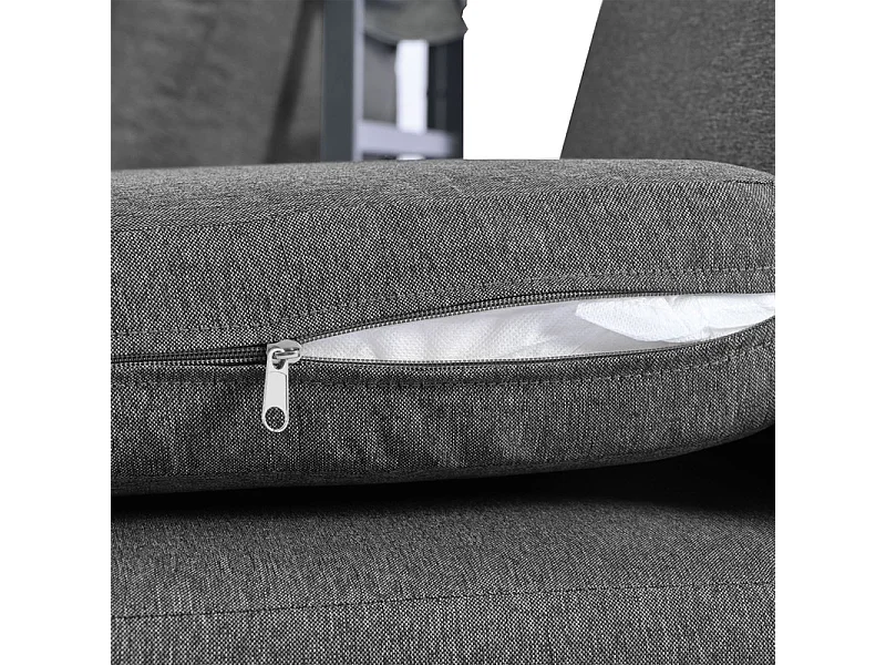 Gartenlounge Metall - mit klappbarem Sonnensegel - modulares Ecksofa und Couchtisch - Grau