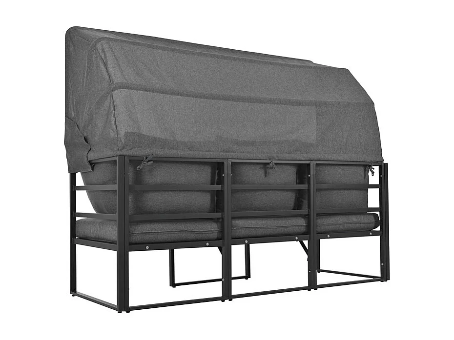 Gartenlounge Metall - mit klappbarem Sonnensegel - modulares Ecksofa und Couchtisch - Grau