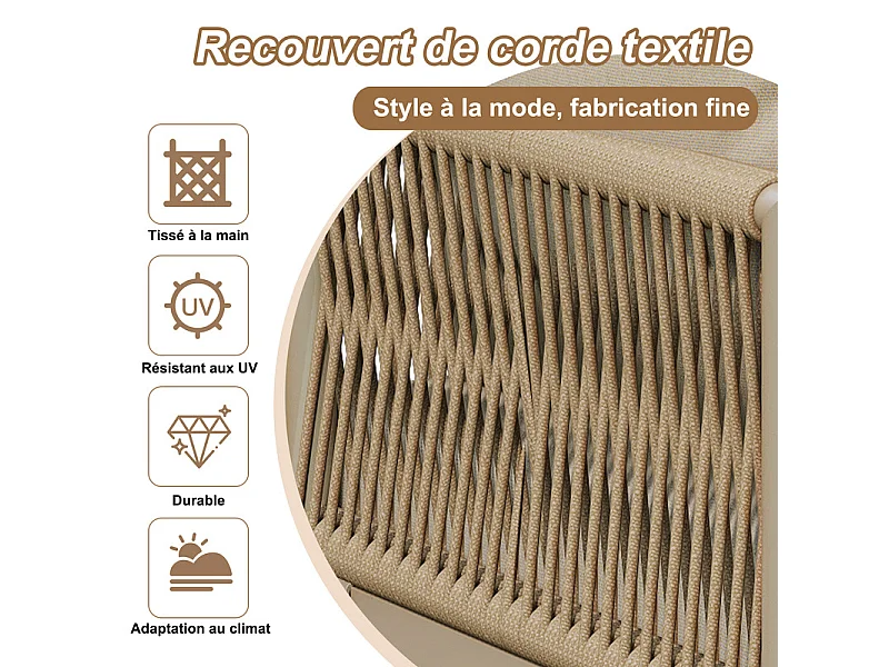 Salon de jardin modulable en métal: canapé 3 places d'angle, table basse en verre trempé - Kaki