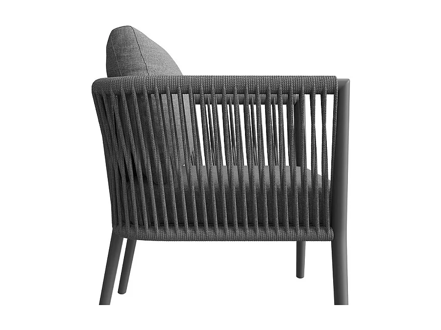 Salon de jardin 5-6 places en métal: 1 fauteuil, canapé d'angle modulable et tables gigognes - Gris