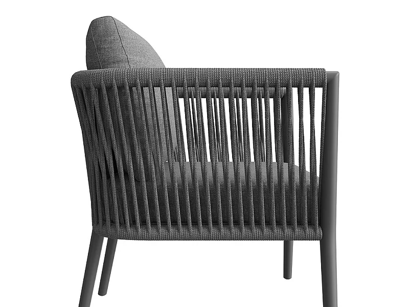Salon de jardin 5-6 places en métal: 1 fauteuil, canapé d'angle modulable et tables gigognes - Gris