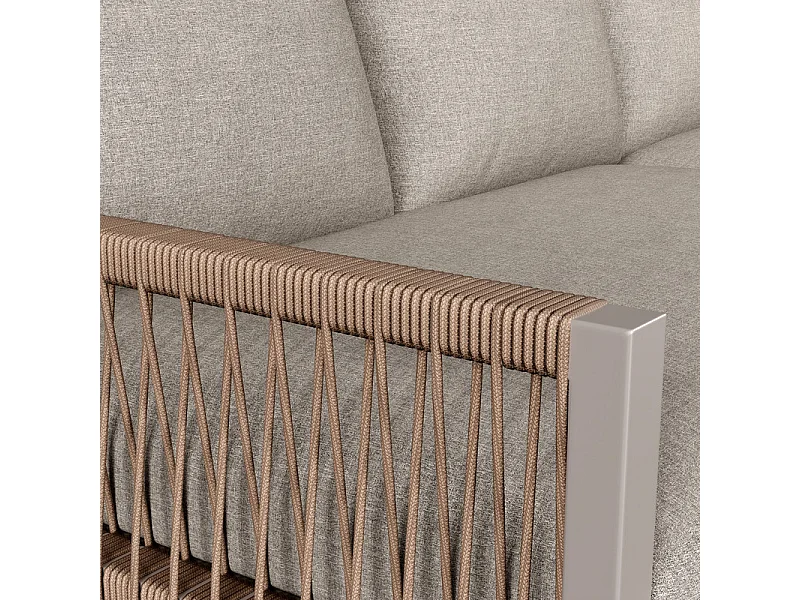 Salon de jardin 5-6 places en métal: canapé d'angle modulable et tables gigognes - Kaki