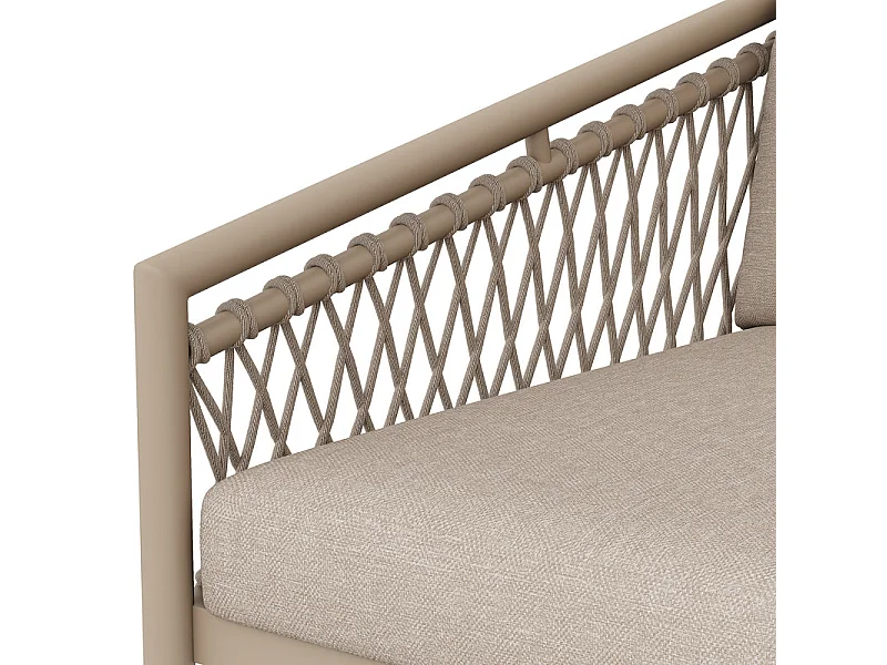 Modulares Gartenlounge-Set Metall: 1 2-Sitzer Sofa, 1 Relaxliege, 1 Sessel + 2 runde Couchtische aus Sicherheitsglas - Khaki