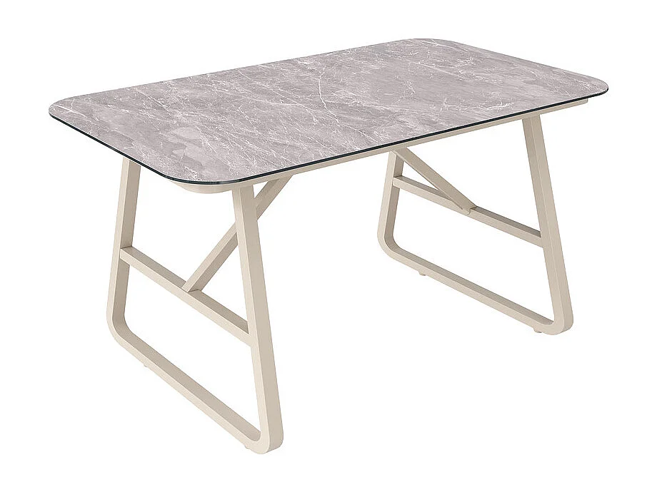 6-7 Sitzige Gartenlounge Metall: 1 3-Sitzer Sofa, 2 Sessel, 1 Hocker und Couchtisch - Beige