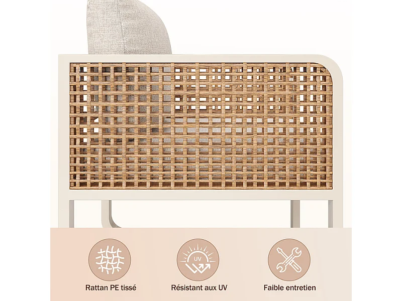 6-7 Sitzige Gartenlounge Metall: 1 3-Sitzer Sofa, 2 Sessel, 1 Hocker und Couchtisch - Beige