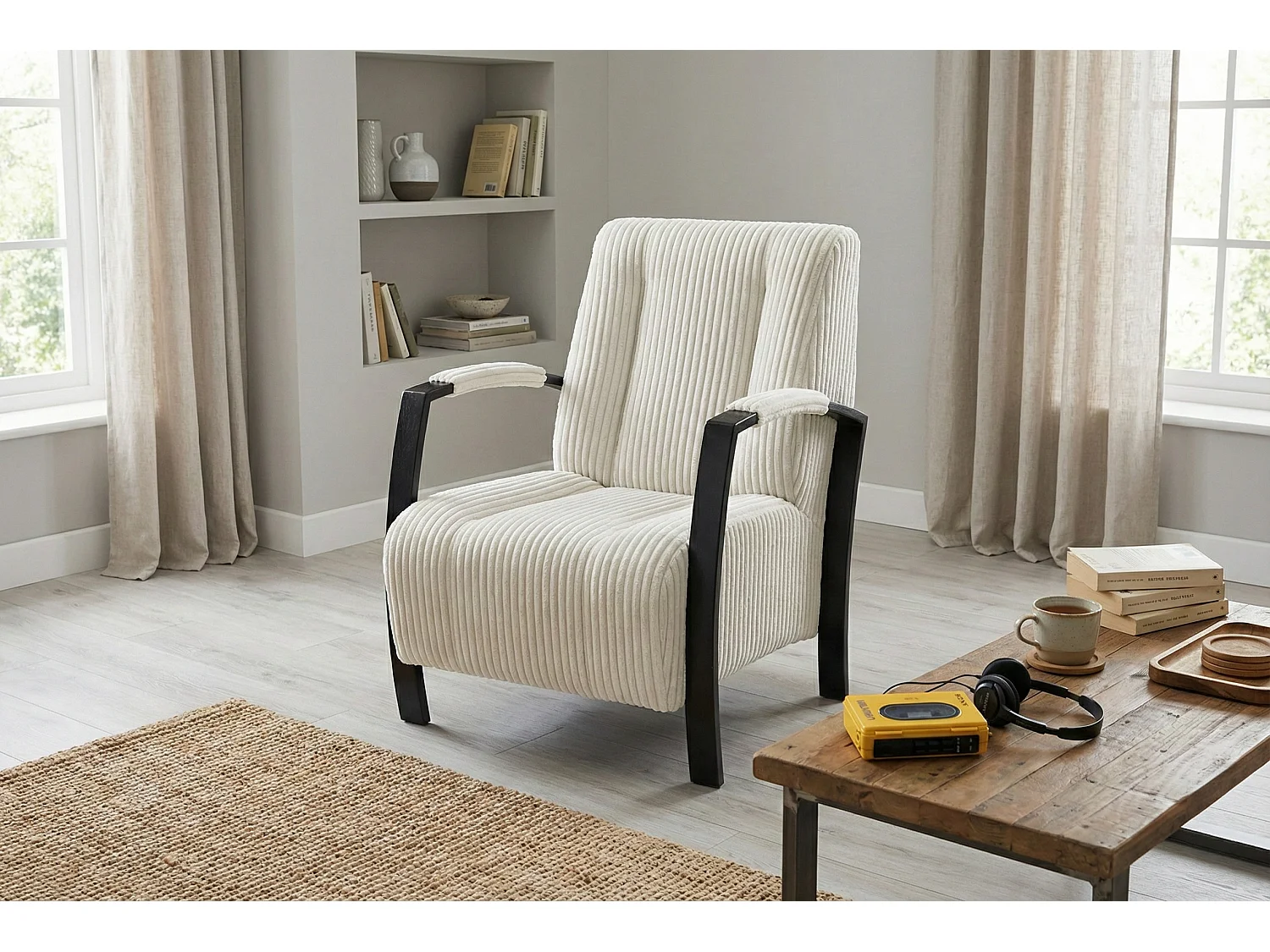 Fauteuil moderne en tissu couleur blanc – style contemporain - Looft