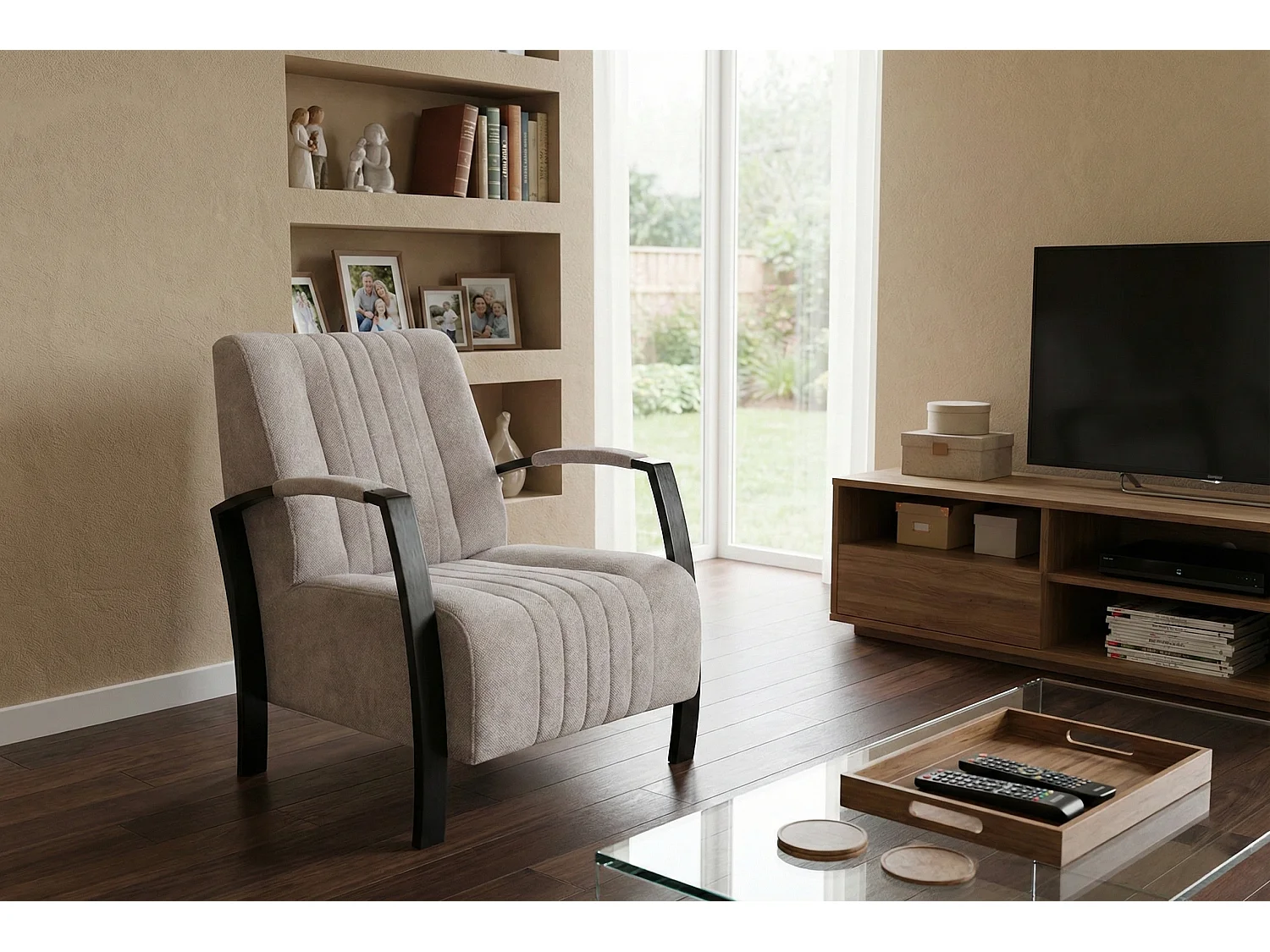 Fauteuil moderne en tissu couleur creme – style contemporain - Looft