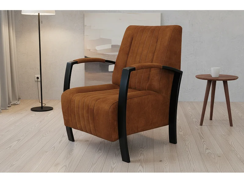 Fauteuil moderne en tissu couleur terre cuite – style contemporain - Looft