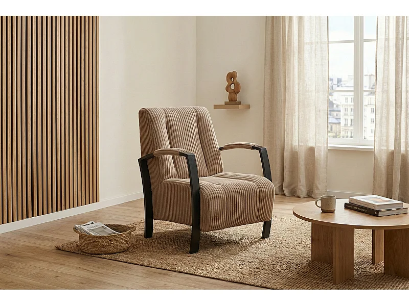 Fauteuil moderne en tissu couleur marron clair – style contemporain - Looft