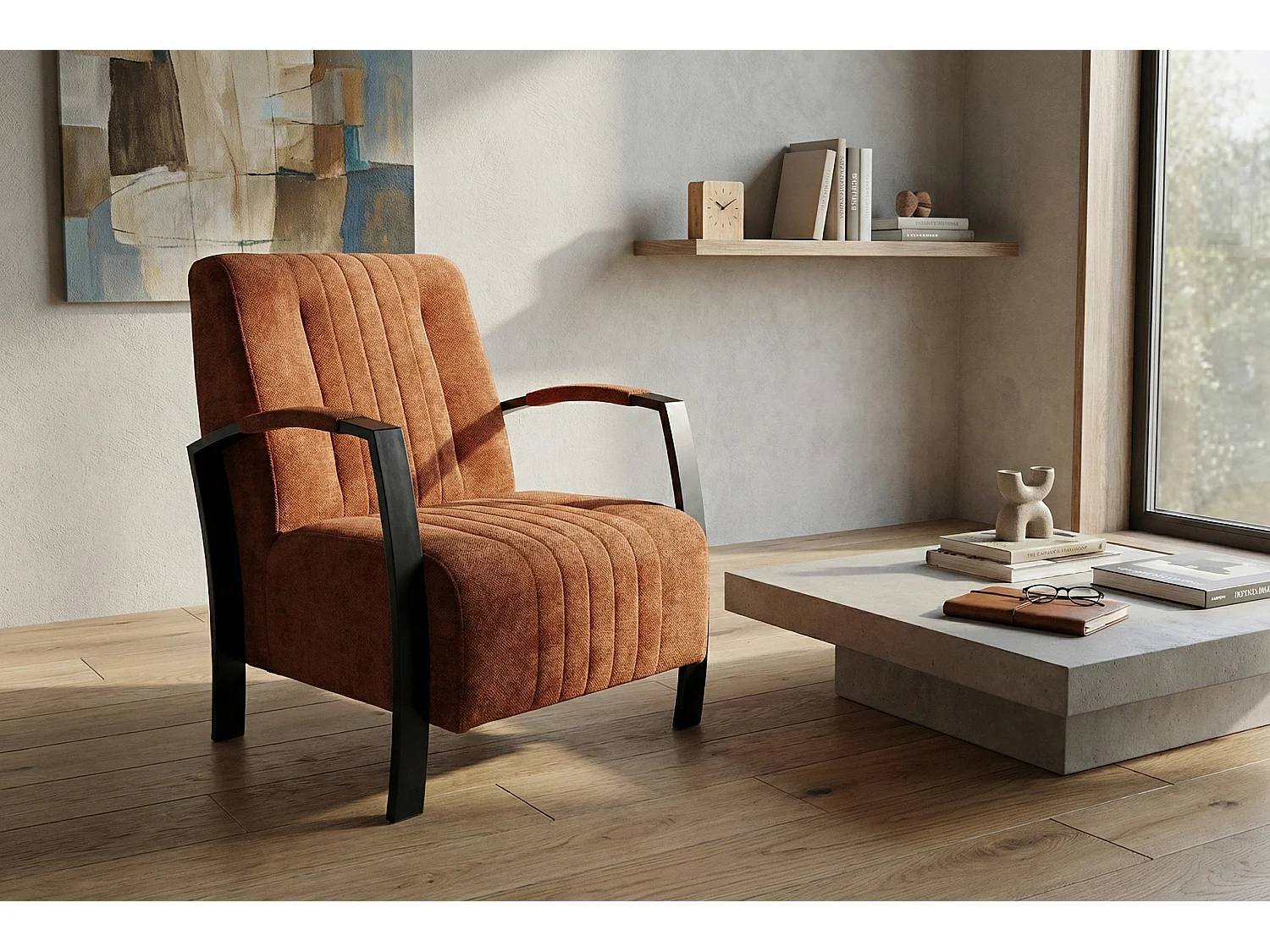 Fauteuil moderne en tissu couleur corail – style contemporain - Looft