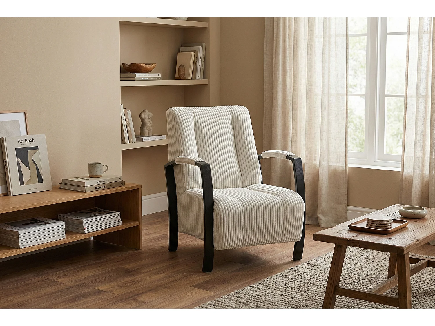 Fauteuil moderne en tissu couleur gris clair – style contemporain - Looft