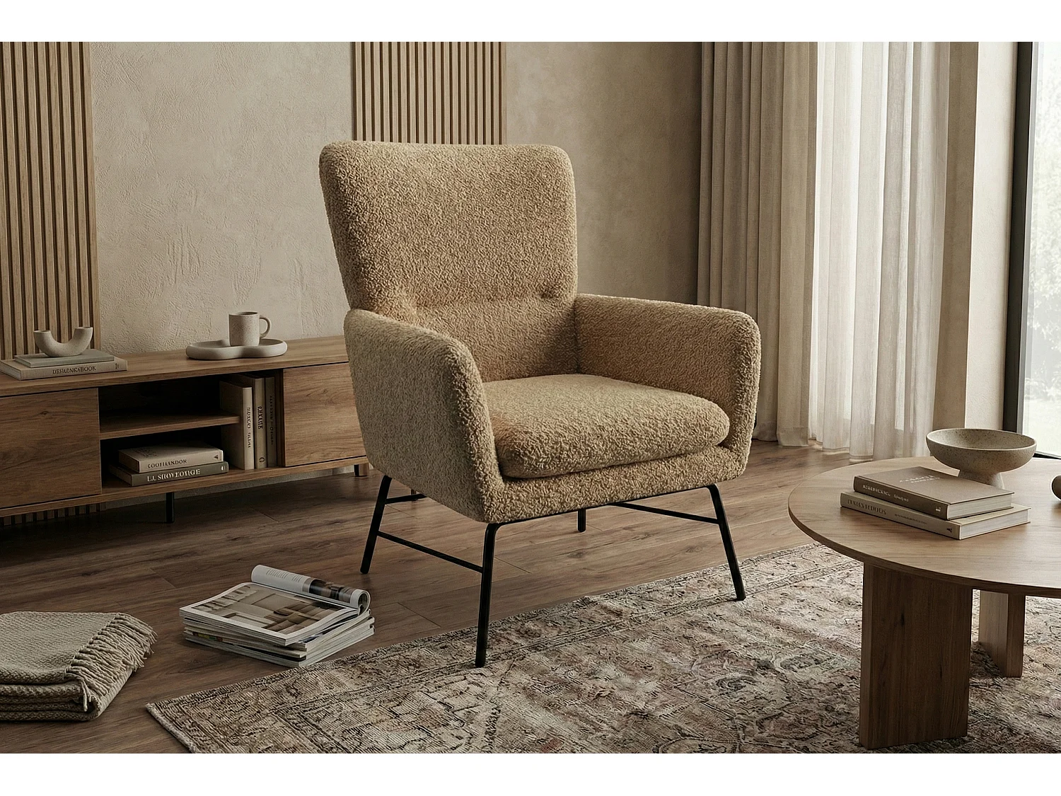 Fauteuil moderne en tissu couleur marron – style contemporain - Breeze