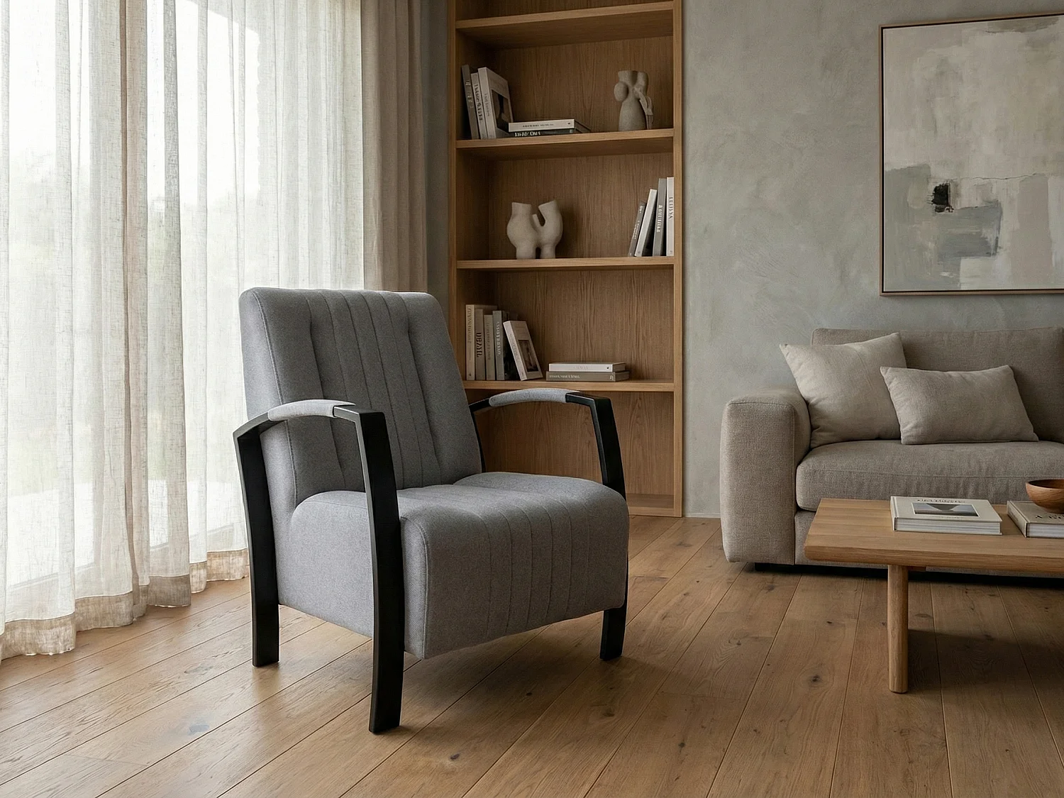 Fauteuil moderne en tissu couleur gris – style contemporain - Looft