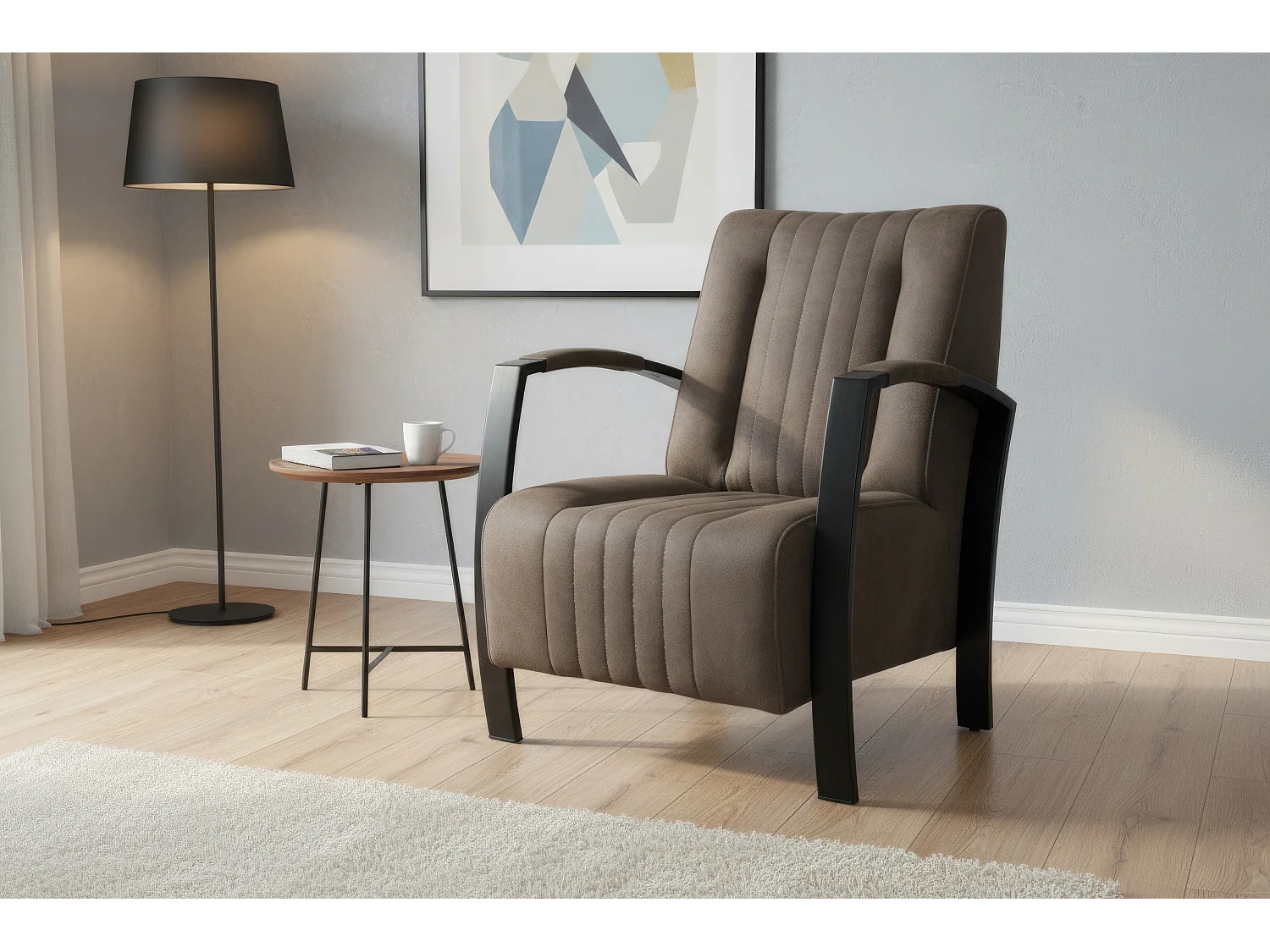 Fauteuil moderne en tissu couleur marron – style contemporain - Looft